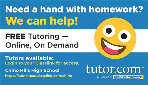 Flyer for tutor.com 1-on-1 tutoring. Login in your Classlink for access.